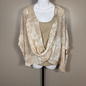 BADGLEY MISCHKA Brown Tie Dye Top Size M Lined Silk Kimono Sleeves